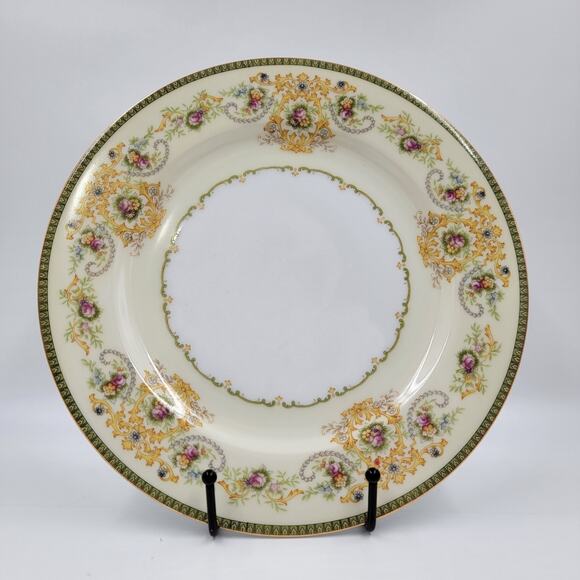P.B. Japan Charm 9 7/8" Dinner Plate Floral Scroll Gold Trim 1950s Set of 2 - Picture 7 of 8